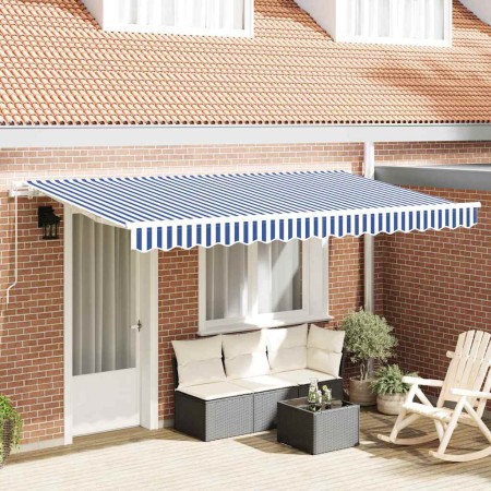 Toldo Retráctil Azul y Blanco 400 x 200 cm Poliéster y Aluminio