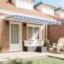 Toldo Retráctil Azul y Blanco 400 x 200 cm Poliéster y Aluminio