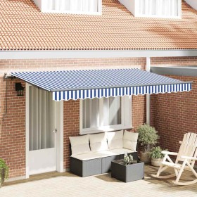 Toldo Retráctil Azul y Blanco 400 x 200 cm Poliéster y Aluminio
