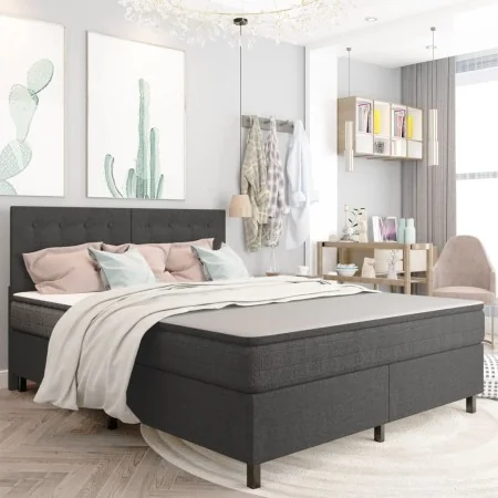 Box spring bed dark gray fabric 180x200 cm by vidaXL, Beds and slatted bases - Ref: Foro24-3054796, Price: 689,20 €, Discount: %