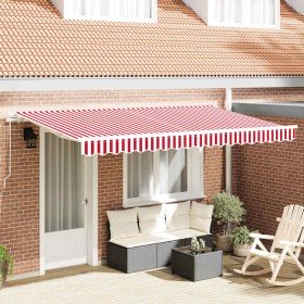 Toldo Retráctil Rojo y Blanco 400 x 200 cm Poliéster y Aluminio Toldo Retráctil Rojo y Blanco 400 x 200 cm Poliéster y Aluminio