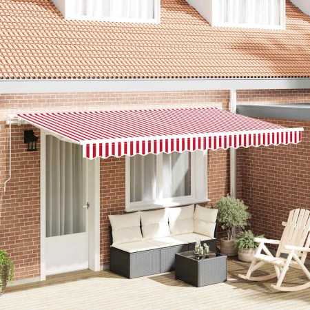 Toldo Retráctil Rojo y Blanco 400 x 200 cm Poliéster y Aluminio