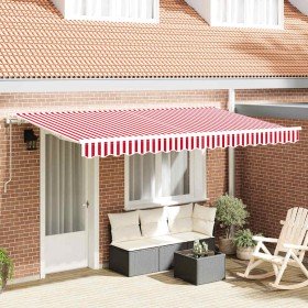 Toldo Retráctil Rojo y Blanco 400 x 200 cm Poliéster y Aluminio Toldo Retráctil Rojo y Blanco 400 x 200 cm Poliéster y Aluminio
