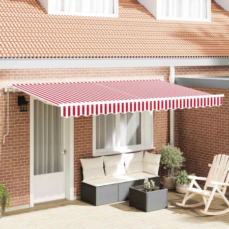 Toldo Retráctil Rojo y Blanco 400 x 200 cm Poliéster y Aluminio