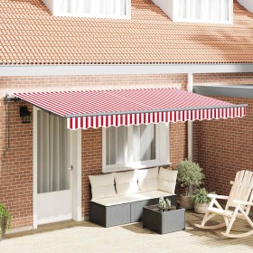 Toldo Retráctil Rojo y Blanco 400 x 200 cm Poliéster y Aluminio