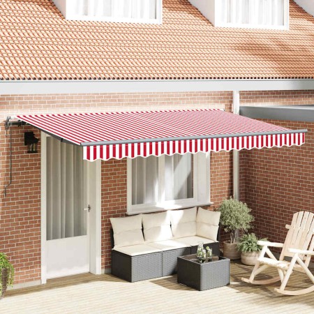 Toldo Retráctil Rojo y Blanco 400 x 200 cm Poliéster y Aluminio