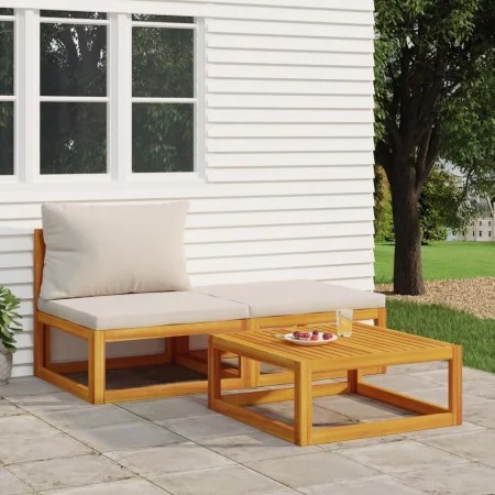 3-teiliges Gartenmöbel-Set mit Kissen aus Akazienholz von vidaXL, Modulare Sofas für den Außenbereich - Ref: Foro24-360009, P...