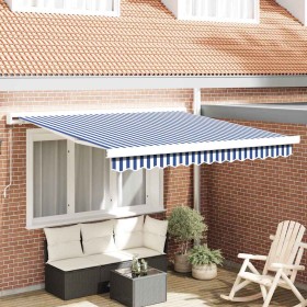 Toldo Retráctil Azul y 300 x 250 cm Tela y Metal