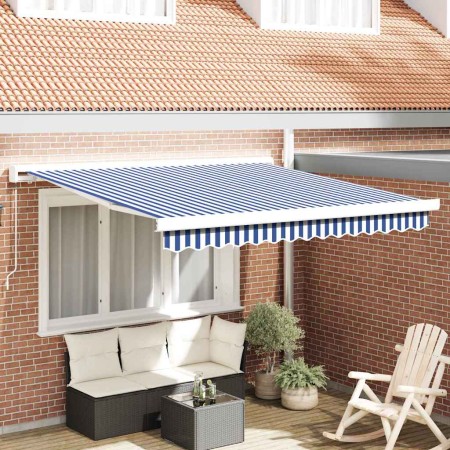 Toldo Retráctil Azul y 300 x 250 cm Tela y Metal