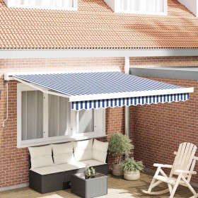 Toldo Retráctil Manual Azul y 300 x 250 cm Tela, Metal