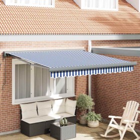 Toldo Retráctil Manual Azul y 300 x 250 cm Tela, Metal