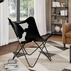 Silla mariposa de cuero auténtico negro y blanco Silla mariposa de cuero auténtico negro y blanco