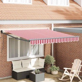 Toldo Retráctil Rojo y 300 x 250 cm Poliéster, Metal Toldo Retráctil Rojo y 300 x 250 cm Poliéster, Metal