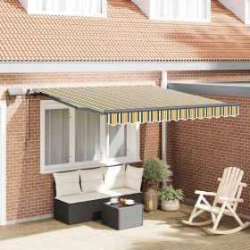 Toldo Retráctil Manual Verde y amarillo 300 x 250 cm tela Toldo Retráctil Manual Verde y amarillo 300 x 250 cm tela