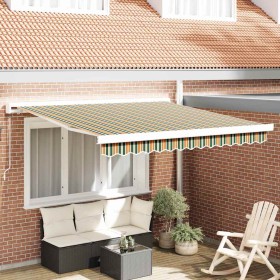 Toldo Retráctil Verde y amarillo 300 x 250 cm Tela y Metal