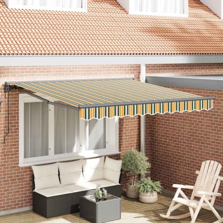 Toldo Retráctil Manual Verde y amarillo 300x250 cm Tela