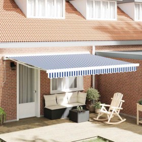 Toldo Retráctil Azul y 350 x 250 cm Tela y Metal