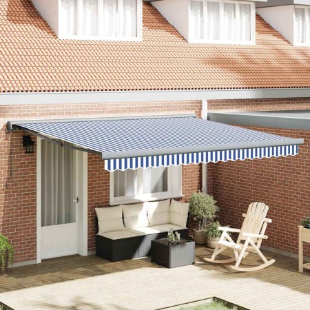 Toldo Retráctil Manual Azul y 350 x 250 cm Tela, Metal