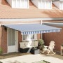 Toldo Retráctil Manual Azul y 350 x 250 cm Tela, Metal