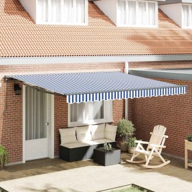 Toldo Retráctil Azul y 350 x 250 cm Tela y Metal