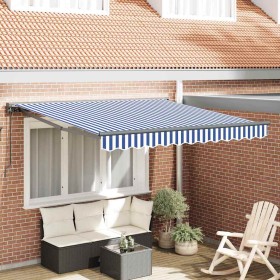 Toldo Retráctil Manual Azul y Blanco 350x250 cm tela