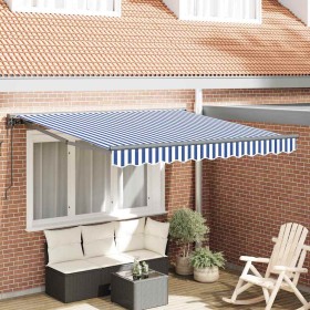 Toldo Retráctil Manual Azul y 350x250 cm tela