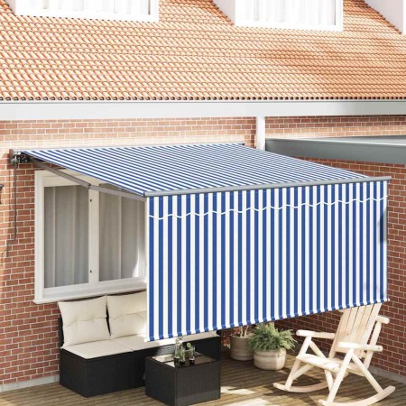 Toldo Retráctil Manual Azul y antracita 350 x 250 cm