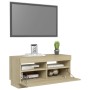 Mueble de TV con luces LED roble Sonoma 80x35x40 cm de vidaXL, Muebles TV - Ref: Foro24-804448, Precio: 73,66 €, Descuento: %