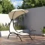 Tumbona con toldo acero y tela color crema 167x80x195 cm de vidaXL, Tumbonas - Ref: Foro24-362705, Precio: 88,66 €, Descuento: %