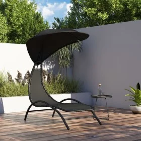Lounger with steel awning and black fabric 167x80x195 cm by vidaXL, Loungers - Ref: Foro24-362706, Price: 84,03 €, Discount: %