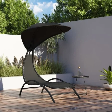Tumbona con toldo acero y tela color negro 167x80x195 cm de vidaXL, Tumbonas - Ref: Foro24-362706, Precio: 88,23 €, Descuento: %