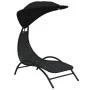 Tumbona con toldo acero y tela color negro 167x80x195 cm de vidaXL, Tumbonas - Ref: Foro24-362706, Precio: 88,23 €, Descuento: %