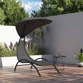 Sun lounger with steel frame and dark gray fabric canopy 167x80x195 cm by vidaXL, Loungers - Ref: Foro24-362707, Price: 88,44...