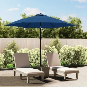 Garden umbrella with LED lights sky blue steel pole 300cm by vidaXL, Umbrellas - Ref: Foro24-47135, Price: 98,95 €, Discount: %