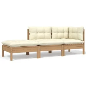 Gartenmöbel 3-teilig Massivholz Kiefer mit cremefarbenen Kissen von vidaXL, Modulare Sofas für den Außenbereich - Ref: Foro24...