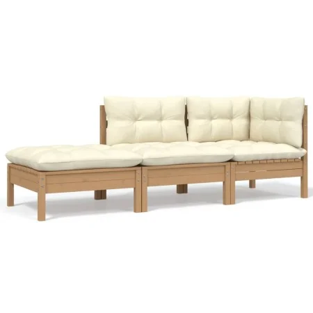 Gartenmöbel 3-teilig Massivholz Kiefer mit cremefarbenen Kissen von vidaXL, Modulare Sofas für den Außenbereich - Ref: Foro24...