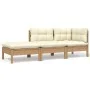 Gartenmöbel 3-teilig Massivholz Kiefer mit cremefarbenen Kissen von vidaXL, Modulare Sofas für den Außenbereich - Ref: Foro24...