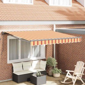 Toldo Retráctil Manual Amarillo y Naranja 350x250 cm tela Toldo Retráctil Manual Amarillo y Naranja 350x250 cm tela