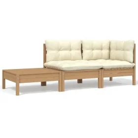 Gartenmöbel 3-teilig Massivholz Kiefer mit cremefarbenen Kissen von vidaXL, Modulare Sofas für den Außenbereich - Ref: Foro24...