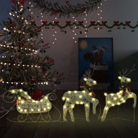 Renos y trineo decoración de Navidad 60 LEDs dorado jardín