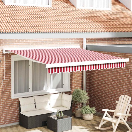 Toldo Retráctil Rojo y 350 x 250 cm Tela y Metal