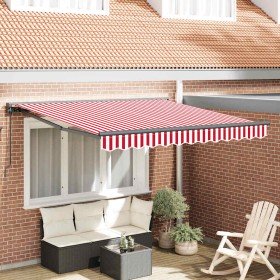 Toldo Retráctil Manual Rayas rojas y blancas 350x250 cm tela Toldo Retráctil Manual Rayas rojas y blancas 350x250 cm tela