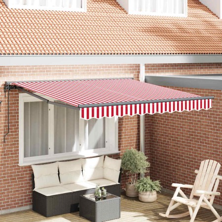 Toldo Retráctil Manual Rayas rojas y blancas 350x250 cm tela