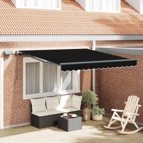 Toldo Retráctil con luces de tiras LED Negro 350 x 250 cm tela Toldo Retráctil con luces de tiras LED Negro 350 x 250 cm tela