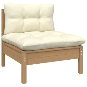 Central garden sofa with pine wood honey brown cushions by vidaXL, Modular outdoor sofas - Ref: Foro24-806637, Price: 86,99 €...