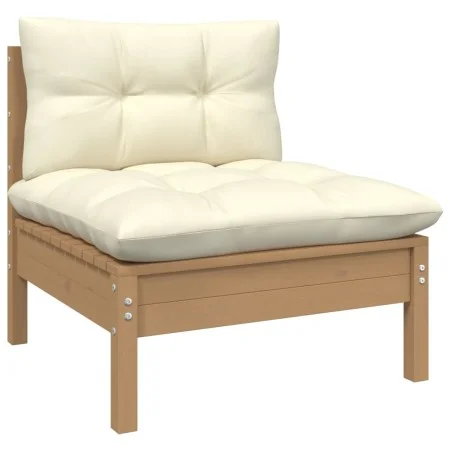 Central garden sofa with pine wood honey brown cushions by vidaXL, Modular outdoor sofas - Ref: Foro24-806637, Price: 86,99 €...