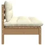 Central garden sofa with pine wood honey brown cushions by vidaXL, Modular outdoor sofas - Ref: Foro24-806637, Price: 86,99 €...
