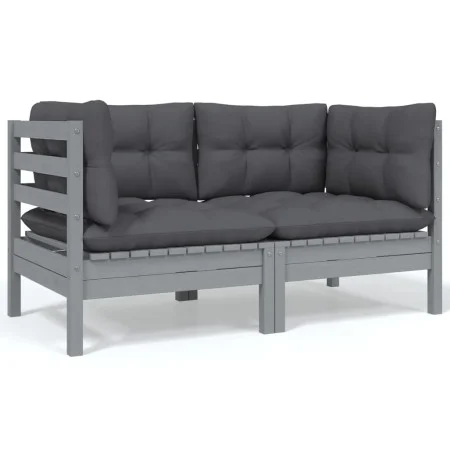 2-seater garden sofa with solid gray pine wood cushions by vidaXL, Modular outdoor sofas - Ref: Foro24-806648, Price: 156,96 ...
