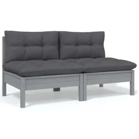 2-seater garden sofa with solid gray pine wood cushions by vidaXL, Modular outdoor sofas - Ref: Foro24-806654, Price: 173,96 ...