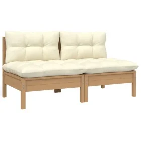 2-seater garden sofa in solid pine wood with cream cushions by vidaXL, Modular outdoor sofas - Ref: Foro24-806655, Price: 159...